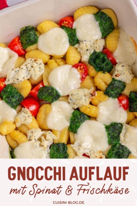 Gnocchi Auflauf mit Spinat, Tomate und Mozzarella